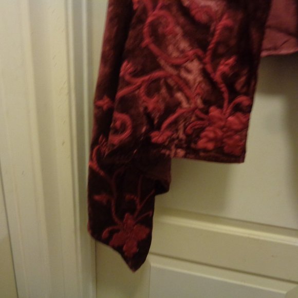 JAZZ BAR EDWARDIAN AESTHETIC BURGANDY CRUSHED VELVET SATIN FLOWERS RUNNE… - Picture 5 of 8